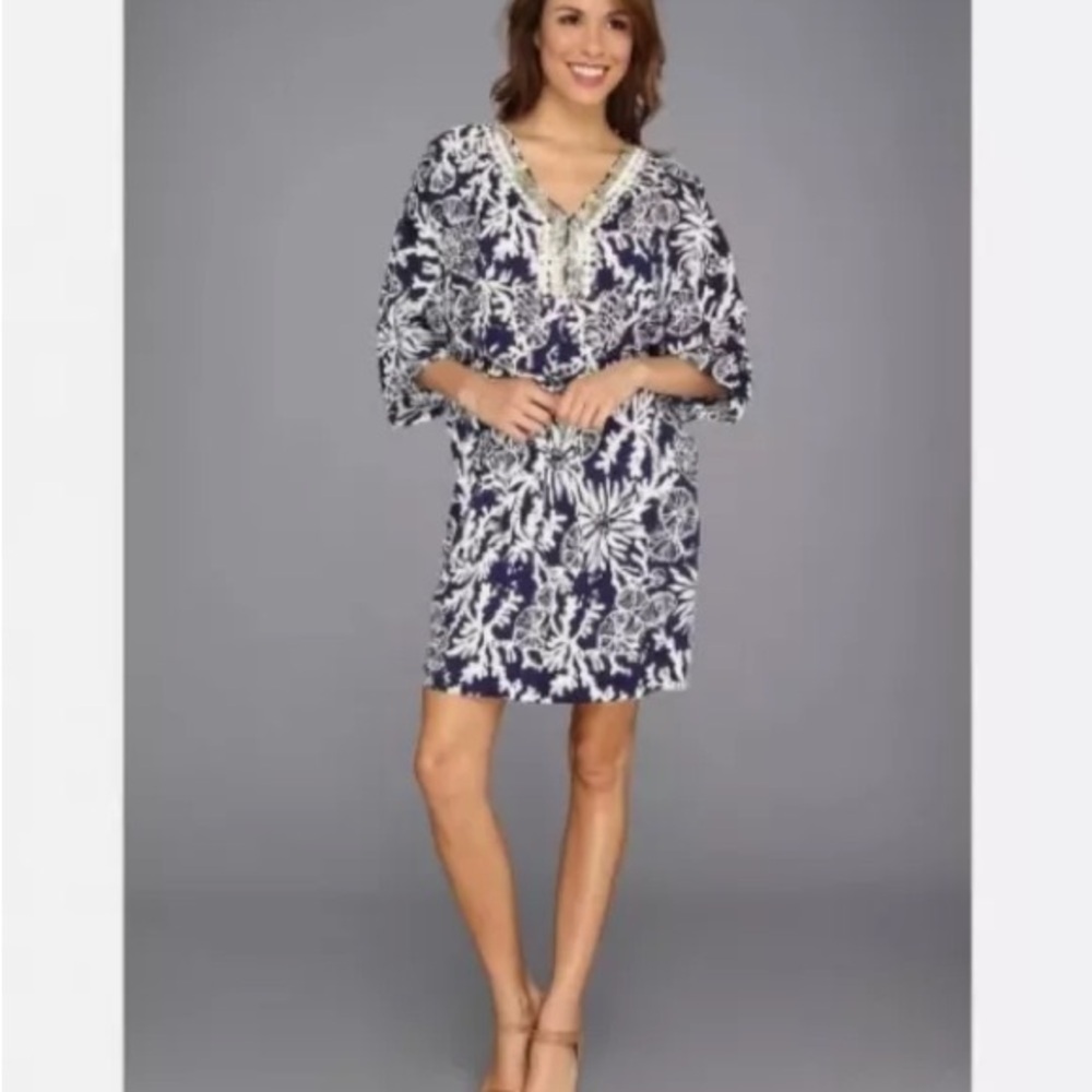 Lilly Pulitzer Blue and White Dolman Sleeve Mini Dress